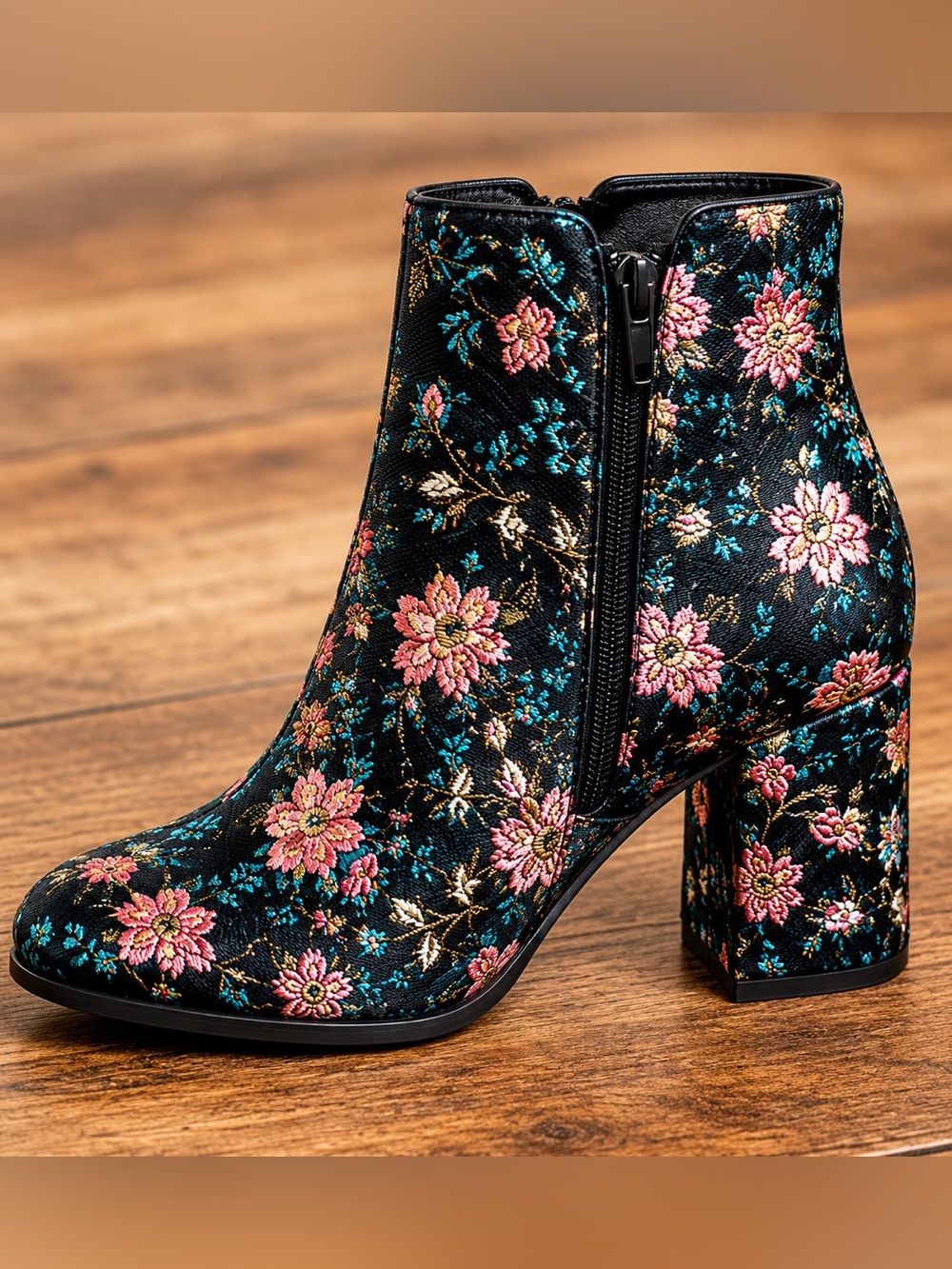Torrid Black Floral Ankle Booties